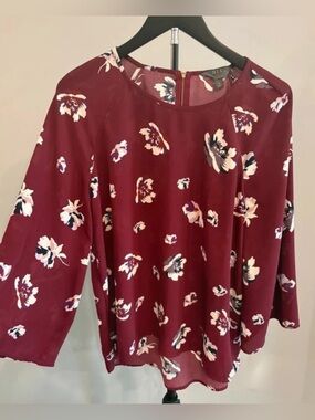 Women's Burgundy Floral Long-Sleeve Blouse